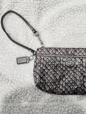 Coach Snake Print Wristlet in Gray and Taupe